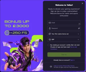 valter casino registration form